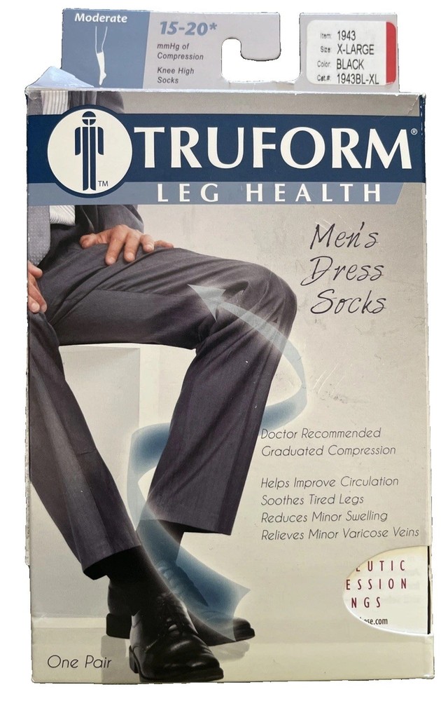 Truform Men’s mmHg 15-20 Compression Knee High Dress Socks X-Large Black