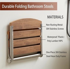 Wall-Mounted Foldable Water-Resistant Shower Seat 400 lb 17.5×15 Teak