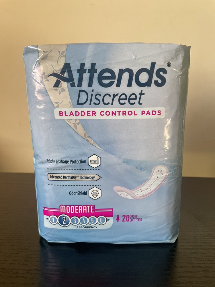 Attends Discreet Disposable Bladder Control Pads (20) w Moderate Absorbency