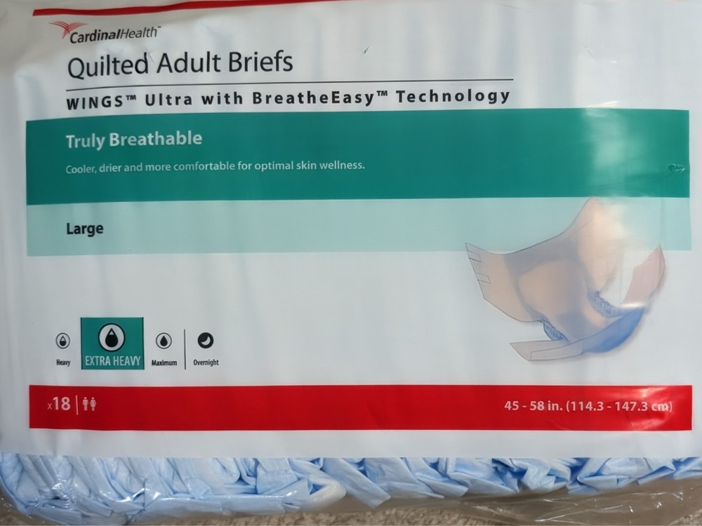 Quilted Adult Briefs, Large – WINGS Ultra with BreatheEasy Technology (1 Pkg)