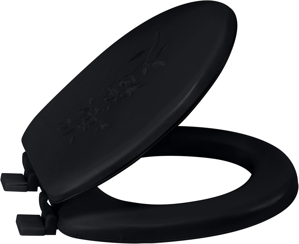 Bath Bliss Extra Soft Standard Round Toilet 14.76″ x 15.5″ x 2.36″, Black