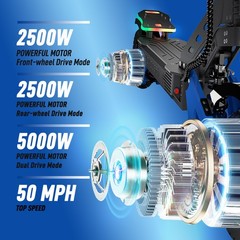 RD2 2*2500W Dual Motor Electric Scooter Adult,5000W E-bike 89KM Range+Black Seat