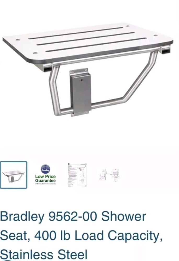 NEW Bradley 9562 Folding Wall Mounted Shower Seat Stainless Frame