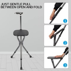 Portable Folding Walking Stick with Seat – 440 lbs Capacity & Adjustable Height