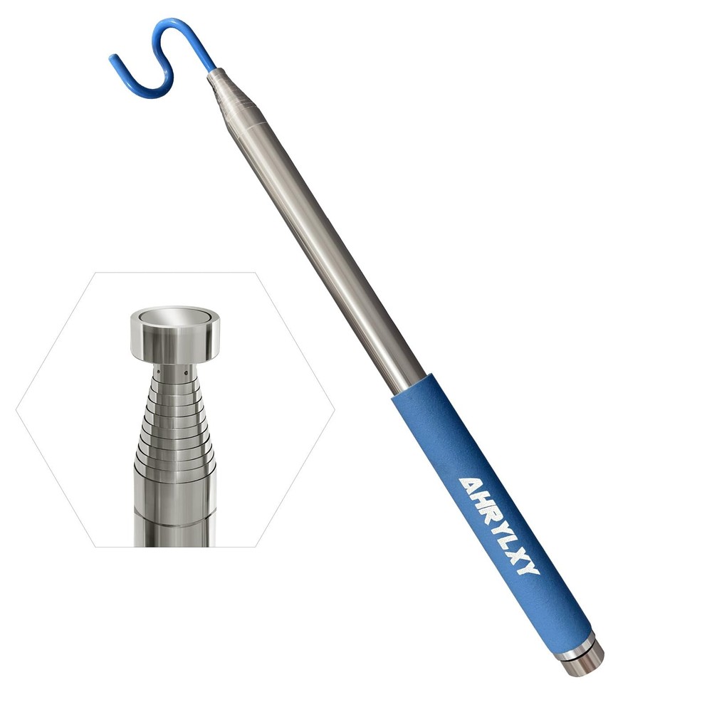 10 FT Telescoping Pickup Tool Magnetic Pole with Hook, Telescopic Push Pull R…