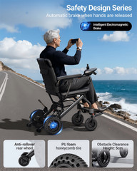Lightweight Foldable Power Electric Wheelchair 18.5″ Wide Seat Airline Approve