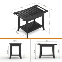 Bamboo Shower Stool Bench Waterproof with Storage Shelf for Shaving Legs or S…