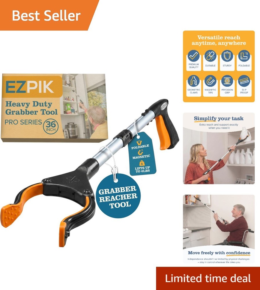 Lightweight 36″ Folding Grabber Tool with Anti-Slip Jaw for Enhanced Grip