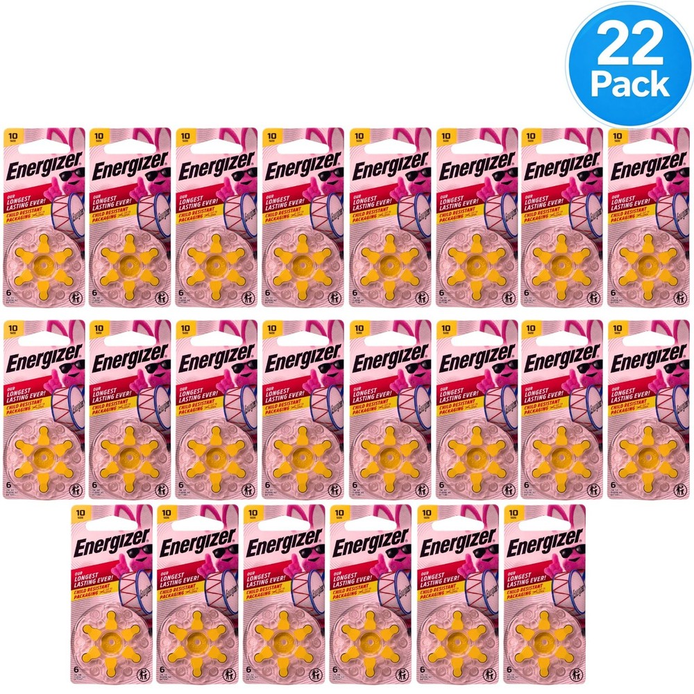 Energizer Size 10 Hearing Aid Batteries Zinc Air 6ct (132 Total) Exp 07/2028