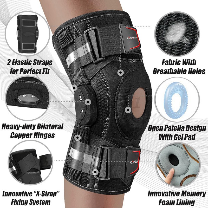 Adjustable Hinged Knee Brace Support for ACL, Meniscus Arthritis & Sports, S-3XL