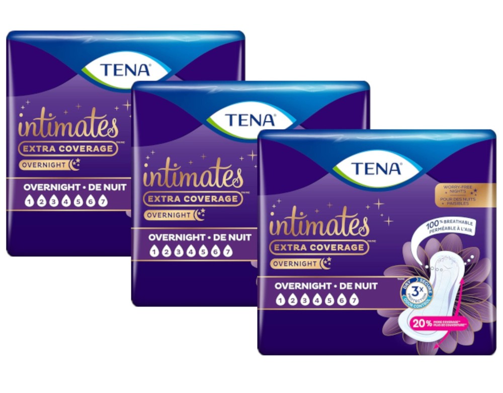 TENA Intimates Overnight Incontinence Pads for Women, 28 Count – Pack of 3