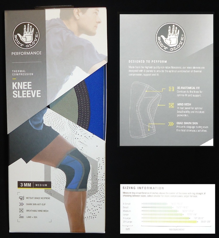 Body Glove Performance Thermal Compression Knee Sleeve Medium Black Blue Green