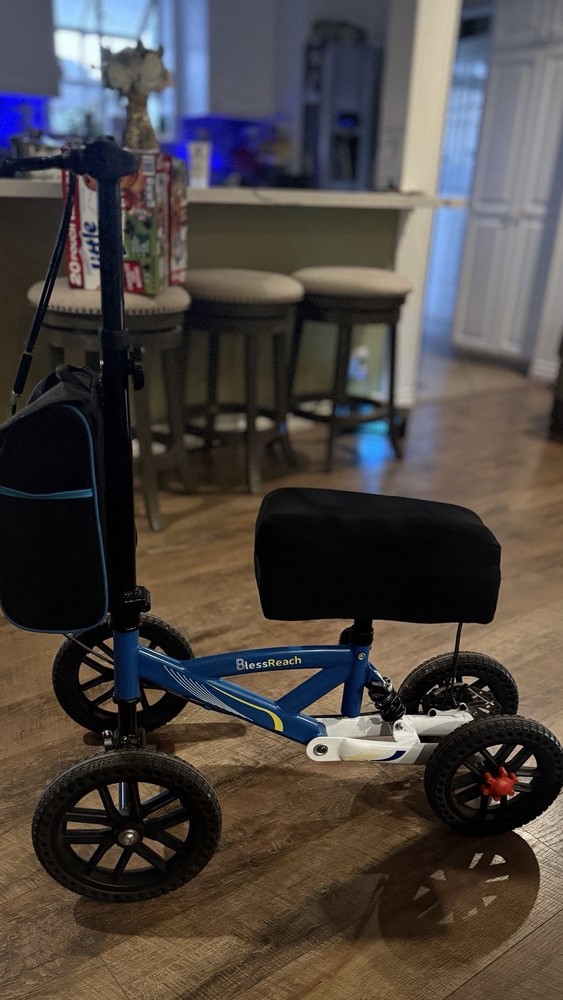 BlessReach Blue 4-Wheel Mobility Knee Walker Scooter w/ Storage Compartment