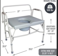 Commode Extra-Wide Heavy-Duty Drop-Arm Durable Powder-Coated Steel Gray