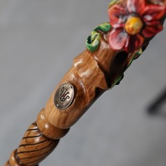 Flower field Elegant Light Wood Hand and Hand Painted Carved Walking Stick