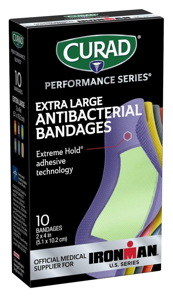 CURAD Performance Series IRONMAN Antibacterial Bandages, 10 Count (Pack of 1)