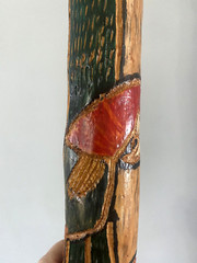 Wooden Walking Stick Staff Cane Hand Carved Painted 44″ Parrot Design