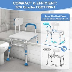 TABEKE Tub Transfer Bench, Compact Shower Chair w/Backrest & Padded Armrest