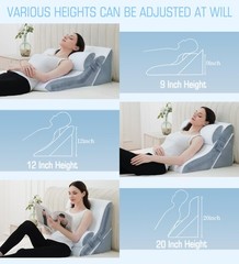 Foamalusion 3Pcs Bed Wedge Pillow For Sleeping 20-In-1 Adjustable Memory Foam