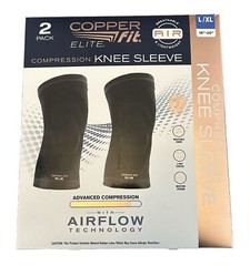Elite Air Compression Knee Sleeve by Copper Fits Black L/XL (16”-20”) 2 Pack