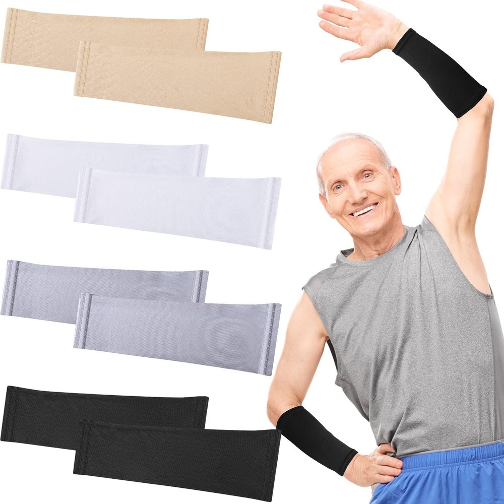 Eurzom 4 Pairs Arm Protection Sleeve 9 Inch Long, Black, White, Gray, Beige