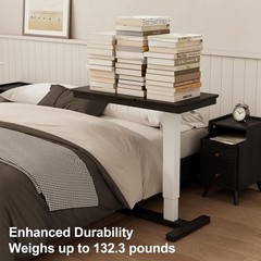 Solid Wood Overbed Bedside Table with Wheels,Tilt Top Hospital Bed Table Adjusta