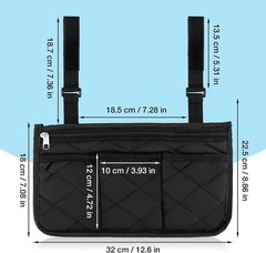 Wheelchair Side Bag, Black Walker Bag, Waterproof Armrest Pouch