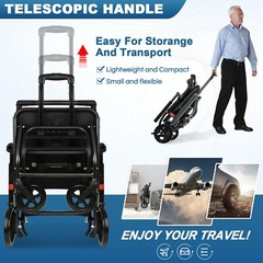 Ultra-Lightweight Folding Wheelchair, Adult Transfer Wheelchair with Trolley Bar