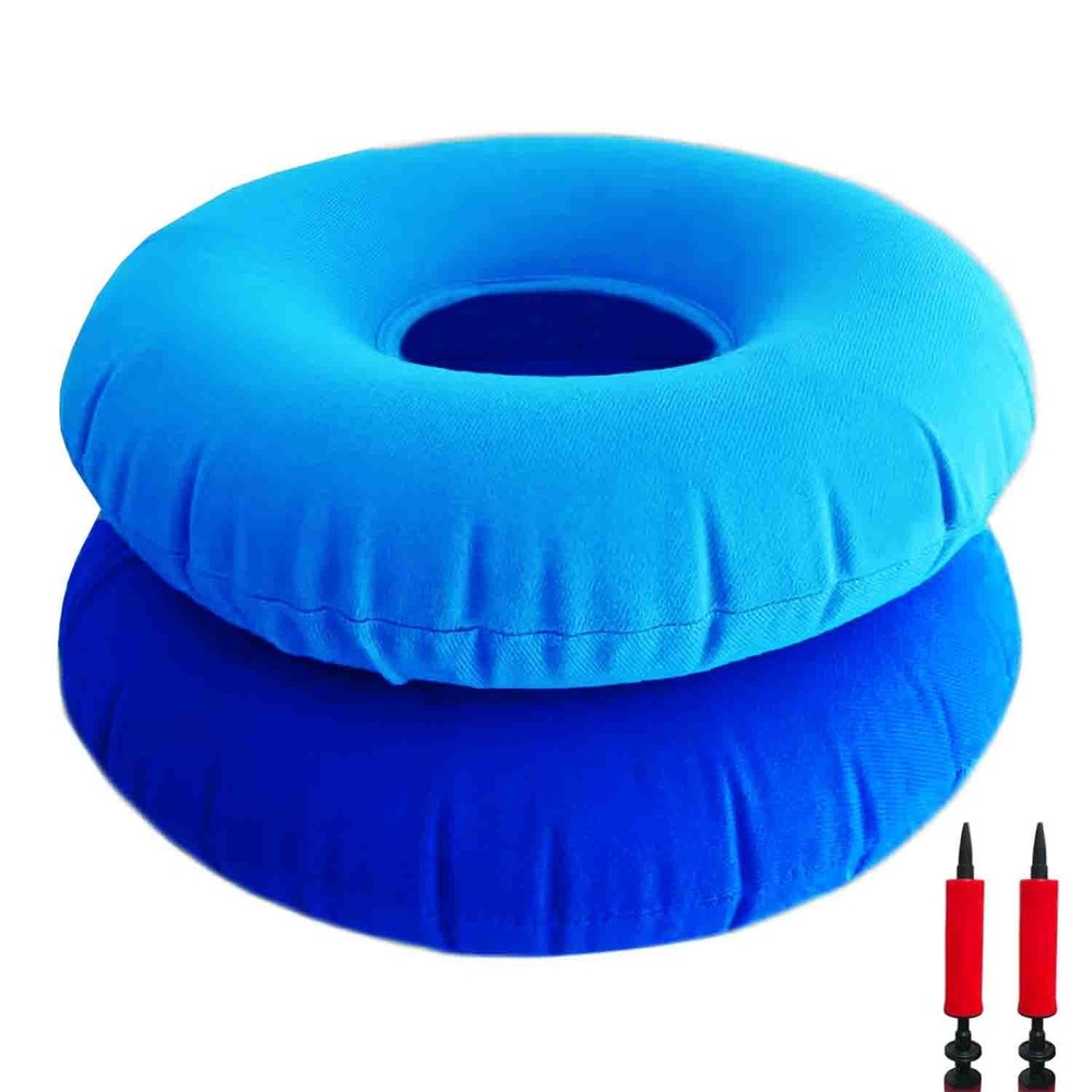 2 Pack Donut Pillow, Inflatable 15x15x2 inches, Dark Blue & Light