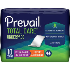 Prevail Total Care Underpad Heavy Absorbency Size XL 30X30″ 10 ct