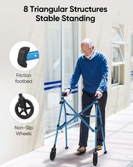 7LB Rollator Walker Foldable Rolling Walker 330LB Capacity for Senior Blue Grey