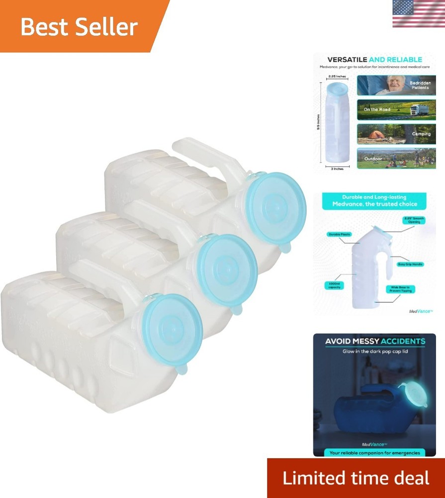 1000ml Portable Urinals for Men, 3 Pack – Spill Proof Men’s Urinal Bottle w/G…
