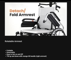3-in-1 Reclining Foldable Wheelchair Lay-Flat Bed, 265 lb, Headrest
