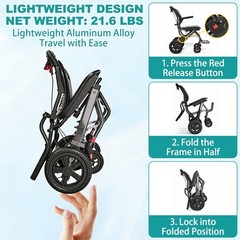 Irtme Ultra Lightweight Foldable Wheelchair，Carbon Steel Frame/Honeycomb Wheels