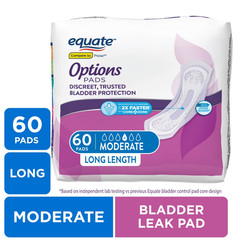 Equate Options Women’s Incontinence Pads Long Length 60 Ct Leak Protection