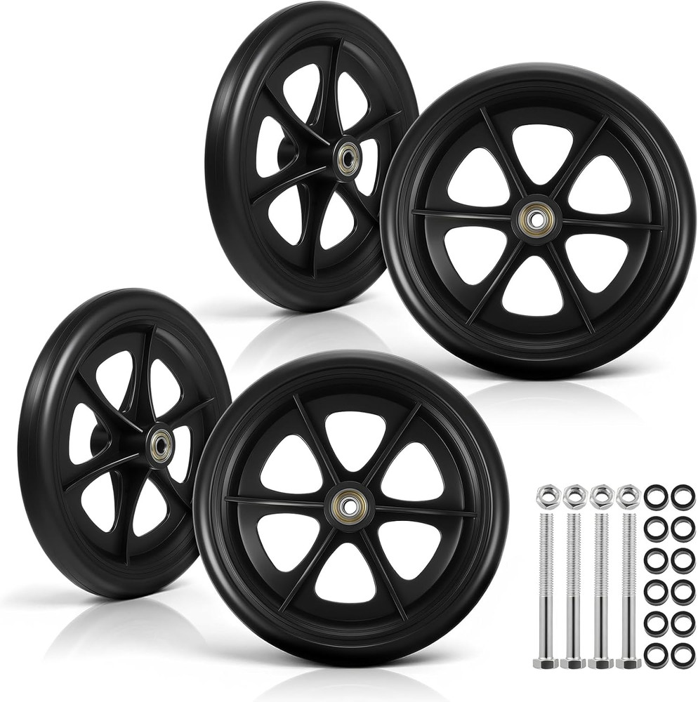 4 Pack 8 Inch Walker Wheels Replacement, Solid Wheelchair Front Wheels Anti-Slip