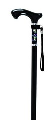 Ladies Derby Handle Black Hummingbird Floral Print Adjustable Walking Cane