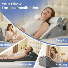 Sasttie Wedge Pillow Adjustable 9&12 Inch + 1 Head Pillow, Dark Grey & White