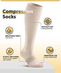 PULIOU Cooling Compression Socks for Women Men,20-30 mmHg Small-Medium, Beige
