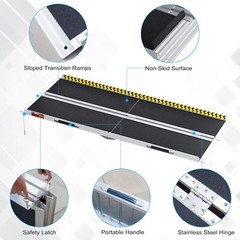 6FT Portable Wheelchair Ramp Folding Handicap Aluminum Mobility Ramp Non-Slip