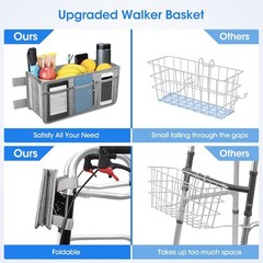 Upgraded Grey Walker Basket with Cup Holder – Foldable Large Capacity Design