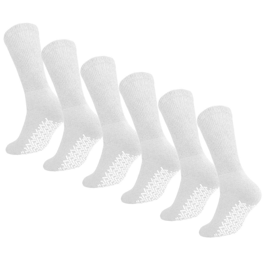 6-12 Pairs Men Diabetic Non skid Crew socks Non Binding Loose Fit Top Gripper