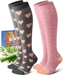 All-Day Comfort Bamboo Compression Socks 2 Pairs – Stylish Knee High 15-20mmHg