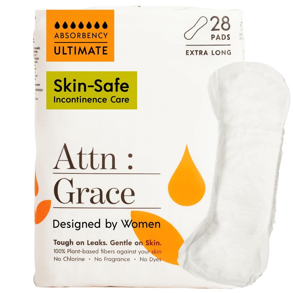 Attn: Grace Ultimate Incontinence Pads for Women, 28-Pack – Plant-Based, High…