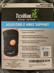 TechWare Pro Adjustable Non-Slip Open Patella Knee Brace Support Size M Black