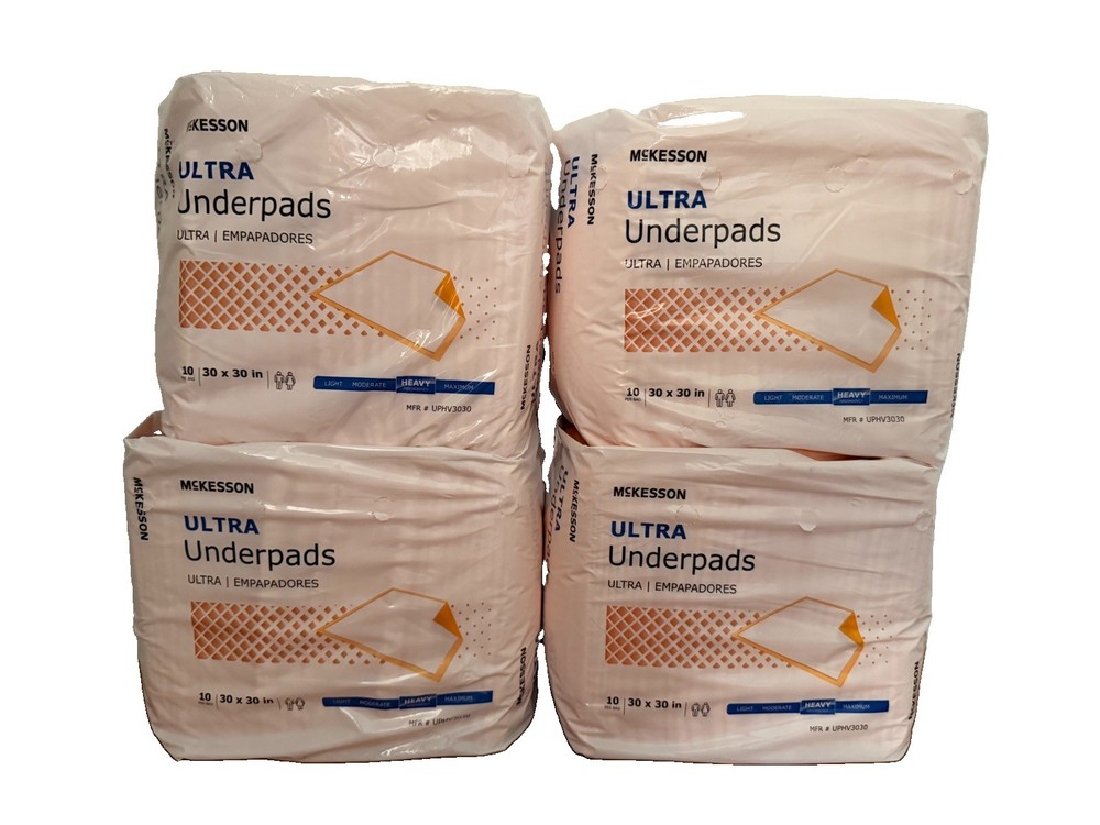 4 Packs of 10 30×30 Bed Pads McKesson Heavy Absorbency