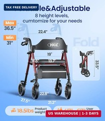 VOCIC Walkers for Seniors, Z21 Rollator Walker with Seat Supports 350lb, 8″ Big