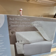 Queen Bed Wedge Pillow White Quilted Fabric, Pockets, Washable Cover, Non-Slip