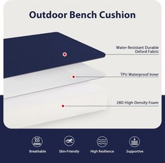 Favoyard Outdoor Bench Cushion 48 x 18 Inch Waterproof Patio 48 x 18 In, Blue