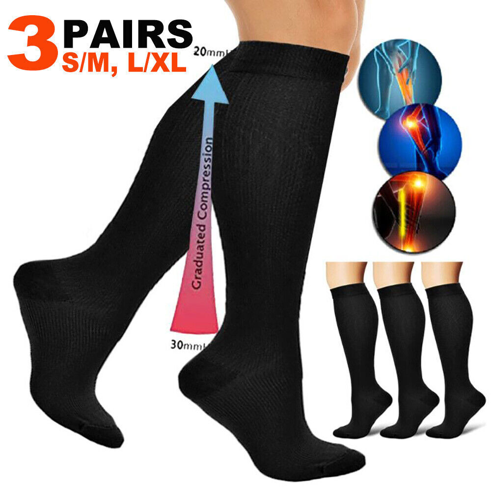 (3 Pairs) Compression Socks 10-15 mmHg Graduated Support Mens Womens S/M~L/XL…